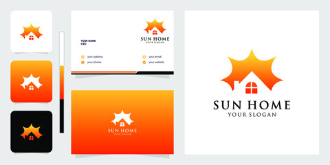 creative home with sun logo design premium vector