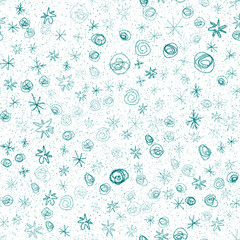 Hand Drawn blue Snowflakes Christmas Seamless Patt