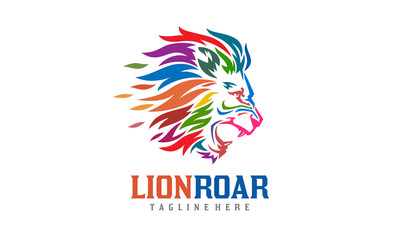 Colorful Lion Roar Logo - Abstract Lion Head Character - Mascot Vector Illustration