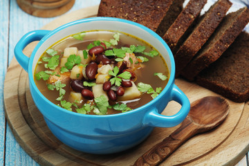 A bowl with kidney bean vegetable soup
