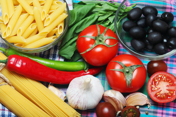 Ingredients for traditional Italian pasta