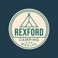Camp logo. Camping badge with tourist tent or teepee. Outdoor emblems. Vector illustration. © metelsky25