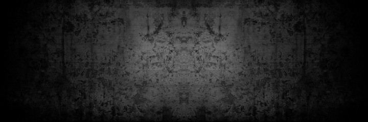 Fototapeta premium Old wall texture cement dark black gray panorama background abstract grey color design are light with white gradient background.