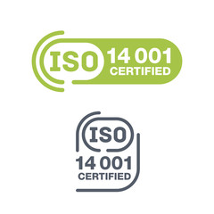 ISO 14001 certified stamp - environmental management system international standard approved sign - green isolated vector icon