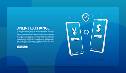 Online currency exchange concept, digital payment transaction via application