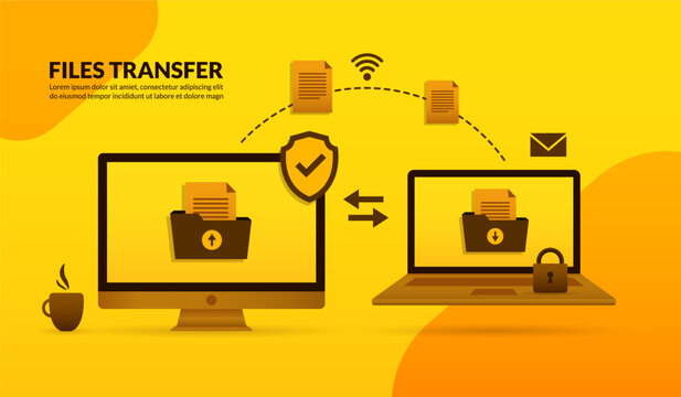 Files transfer between desktop and laptop, Security data transmission concept