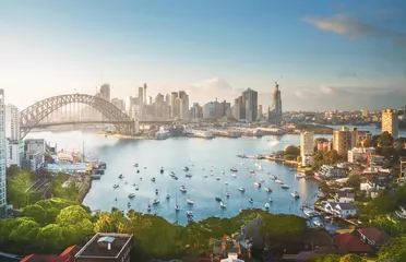 Fotobehang Sydney zonsopgang, de haven van Sydney, New South Wales, Australië