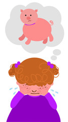 Childhood obesity vector illustration, fat girl crying