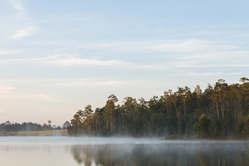 Beautiful nature and fog on Sai Sorn Reservoir, Khao Yai National Park, Nakhonratsima, THAILAND
