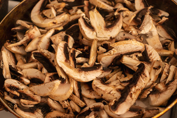 Sliced ​​mushrooms champignons food delicious healthy lunch background