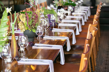 Close up of the table setup for and event.