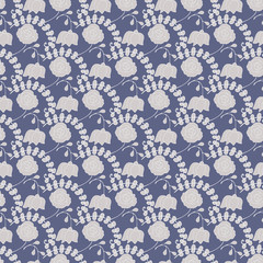 seamless pattern, floral ornament, blue background