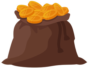 Bag of gold coins. Money in cartoon style.