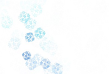 Light BLUE vector doodle template with leaves.