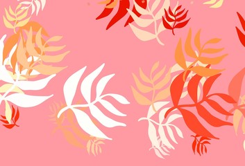 Light Red vector doodle pattern with leaves.
