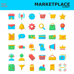 Flat style cions and ilustrations for marketplace apps and website