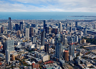 Fototapeta na wymiar Aerial view of the central business district of Melbourne, Australia