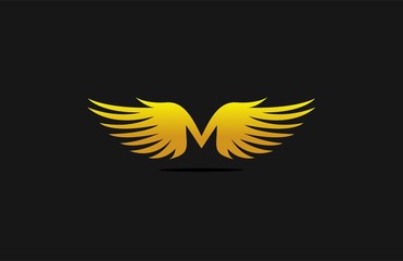 Letter M logo with golden wing