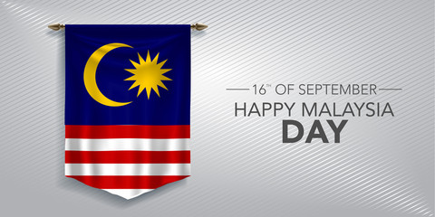 Happy Malaysia day greeting card, banner, vector illustration