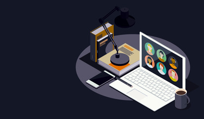 Students connecting together online and virtual classroom