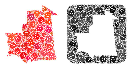 Flu virus map of Mauritania collage created with rounded square and subtracted shape. Vector map of Mauritania collage of flu viral items in variable sizes and shades. Created for isolation promotion.