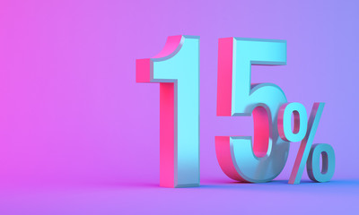 15 percentage off discount 3D icon on colorful background