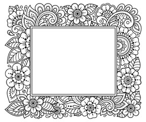 Stylized with henna tattoos decorative pattern for decorating covers for book, notebook, casket, magazine, postcard and folder. Flower in mehndi style. Frame in the eastern tradition.