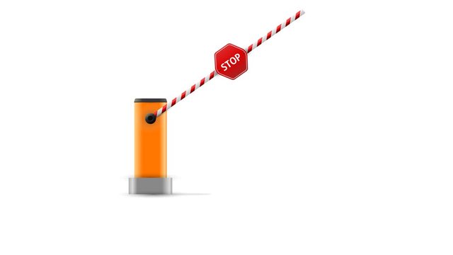 Video animation of open, closed parking car barrier gate set with stop sign.