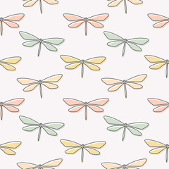 seamless repeat pattern with dragonflies , pastel dragonfly elements, pastel repeat background with dragonfly silhouettes