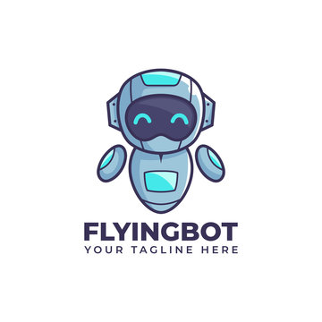cute cartoon flying float robot illustration bot mascot logo template design