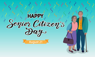 world senior citizens day poster with lettering text design and couple characters. can use for print or web.