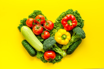 Background of vegetables. Fresh farm food - summer harvest, top view