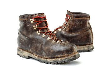 pair of vintage trekking boots isolated