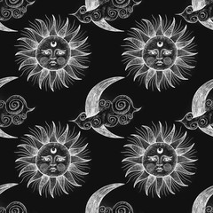 illustration set of moon phases. Different stages of moonlight activity in vintage engraving style. Zodiac Signs