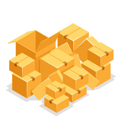 Cardboard box pile isolated object isometric 3d icon design flat vector illustration