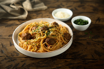Traditional spaghetti with meatballs