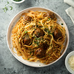 Traditional spaghetti with meatballs
