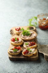 Traditional homemade pate on toast with jam