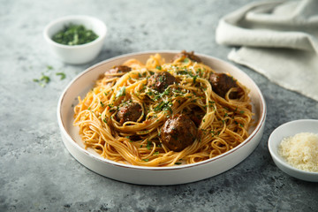 Traditional spaghetti with meatballs