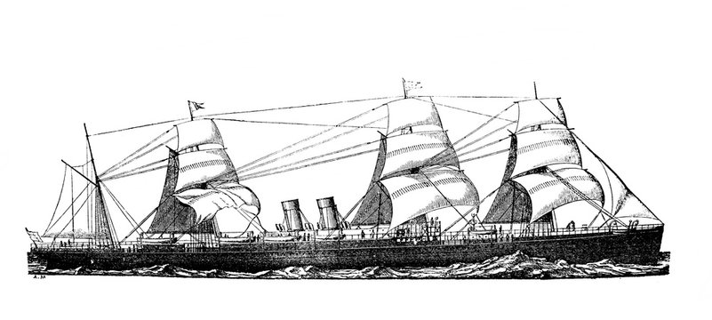 Ocean screw steamer in the old book Encyclopedic dictionary by A. Granat, vol. 6, S. Petersburg, 1894