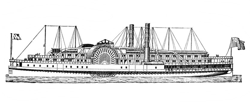 American river steamer in the old book Encyclopedic dictionary by A. Granat, vol. 6, S. Petersburg, 1894