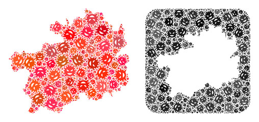 Flu virus map of Guizhou Province collage created with rounded square and hole. Vector map of Guizhou Province composition of pandemic virus particles in different sizes and color tones.