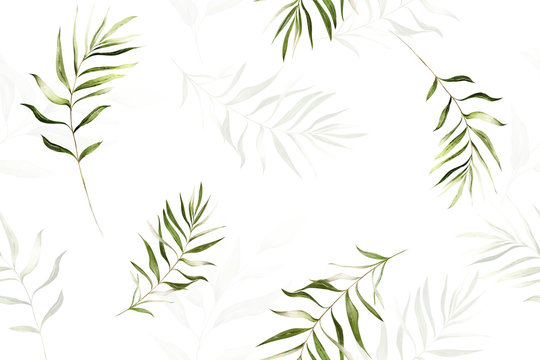Seamless pattern with tropical leaves. watercolor  Botanic