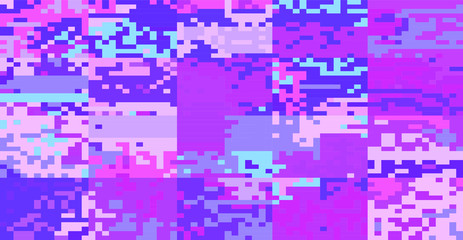 Abstract pixelated background with flickers and datamoshing effect for programming and steganography subject. Vaporwave and cyberpunk style aesthetics.