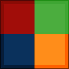 Obraz premium Square divided in four. Square pie chart with four same size sectors. Transparent background, great for presentations.
