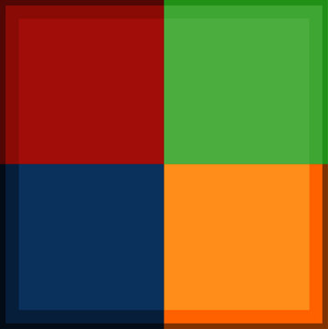 Square divided in four. Square pie chart with four same size sectors. Transparent background, great for presentations.