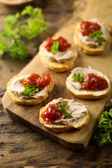 Traditional homemade pate on toast with jam