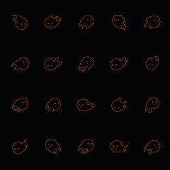 Set of cute Halloween vector ghosts. 20 unique shaped yellow Halloween ghosts. Clean only outline design. 