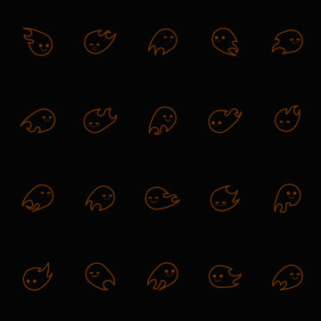 Set of cute Halloween vector ghosts. 20 unique shaped yellow Halloween ghosts. Clean only outline design. 