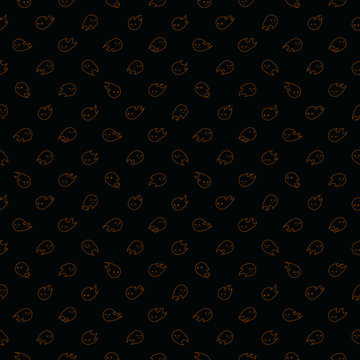 Halloween decoration concept - seamless pattern. Design with flying cute ghosts. Vintage style texture, wallpaper or background. 